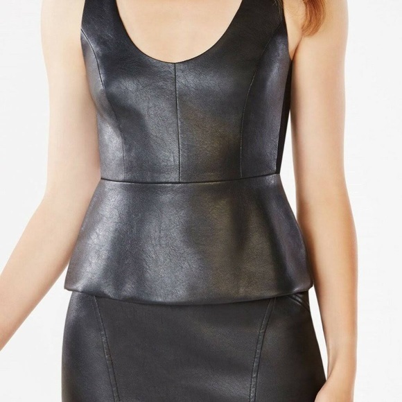 BCBG MaxAzria Cladiana Black Faux Leather Scoop Neck Peplum Tank Top - Picture 15 of 15